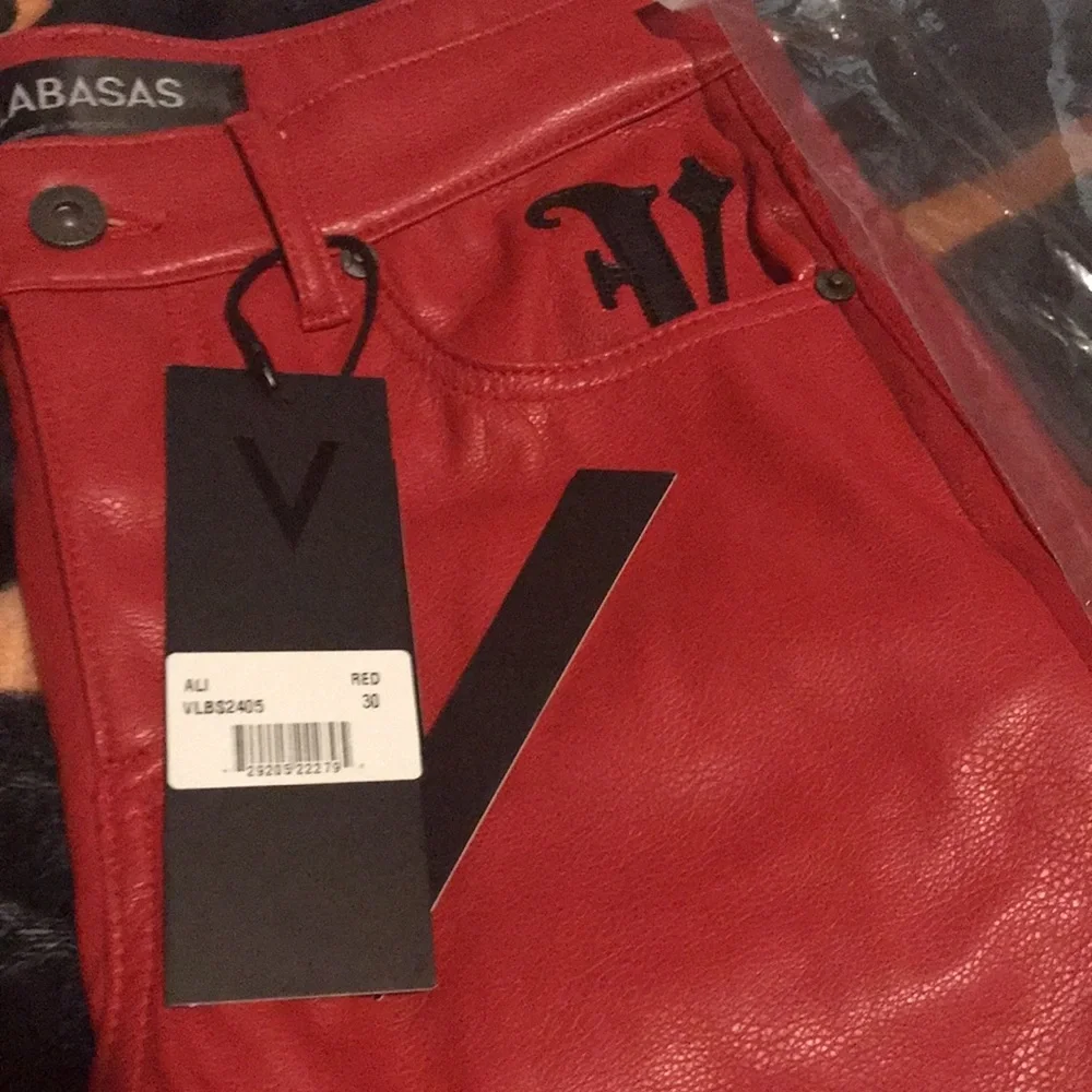 NWT MEN’S VALABASAS STACKED "ALI" RED BLACK LEATHER PANTS SIZE 30 - Picture 10 of 13